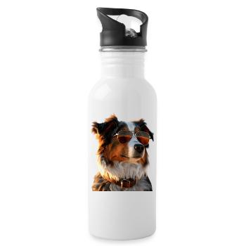 Australian Shepherd Dog Lover Cute Aussie - Water bottle with straw - white - Right