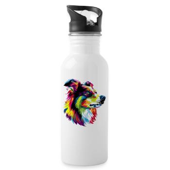 Australian Shepherd Bright Colors Pop Art Aussie - Water bottle with straw - white - Right