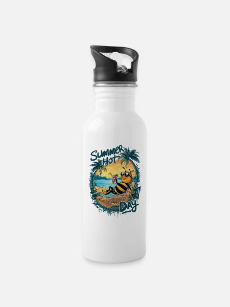 Sommer Bienenstock Relax - Trinkflasche mit integriertem Trinkhalm - Weiß