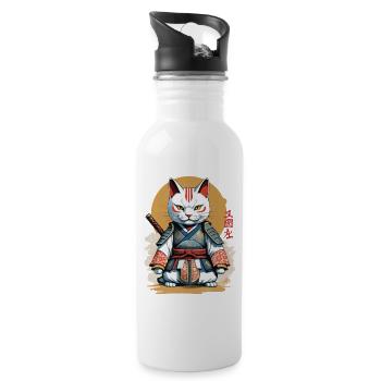 Samurai Cat Japanese Artwork Anime Design - Water bottle with straw - white - Right