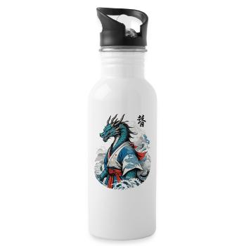 Dragon Samurai Vintage Ukiyo-e Style - Water bottle with straw - white - Right