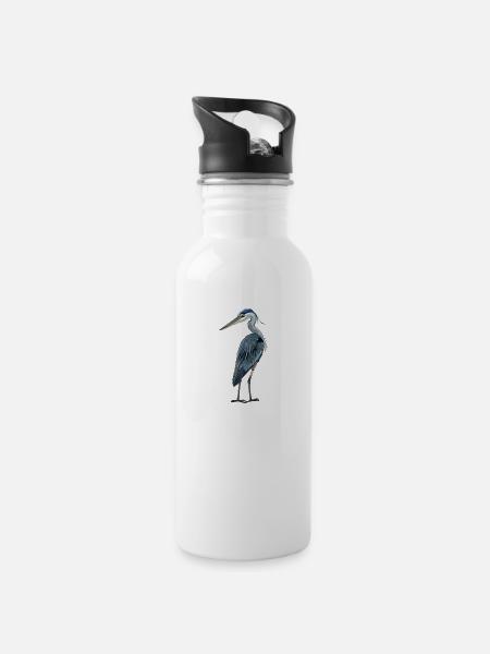 Heron Addict - Trinkflasche mit integriertem Trinkhalm - Weiß