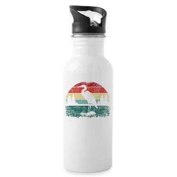Retro Reiher - Trinkflasche mit integriertem Trinkhalm - Weiß - Rechts