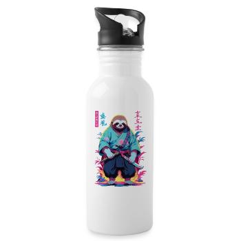 Samurai Sloth Aesthetic Vaporwave Style - Water bottle with straw - white - Right