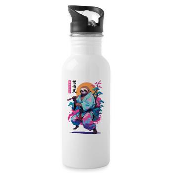 Samurai Sloth Aesthetic Vaporwave Style - Water bottle with straw - white - Right