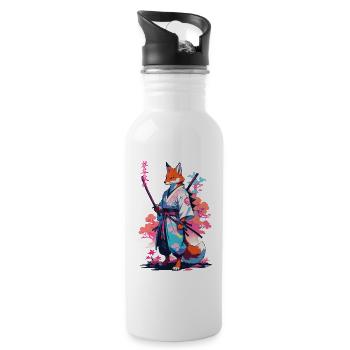 Kitsune Samurai Fuchs Aesthetic Vaporwave Stil - Trinkflasche mit integriertem Trinkhalm - Weiß - Rechts