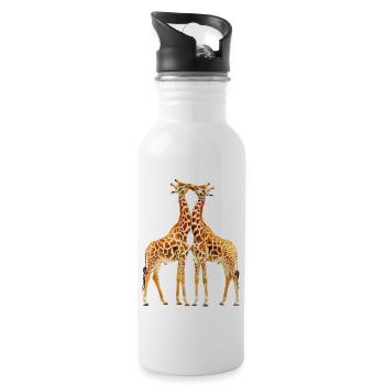 Giraffen haben einen langen Hals - Trinkflasche mit integriertem Trinkhalm - Weiß - Rechts