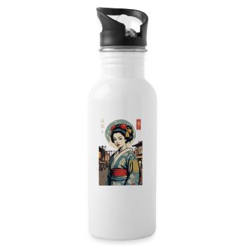 Kunoichi Ninja Geisha Samurai Kunst Anime - Trinkflasche mit integriertem Trinkhalm - Weiß - Rechts