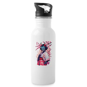 Oni Samurai Vaporwave Aesthetic Japan Culture - Water bottle with straw - white - Right
