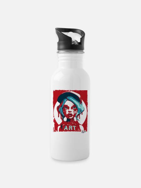 Streetart Mädchen mit Sauce und Kappe - Trinkflasche mit integriertem Trinkhalm - Weiß