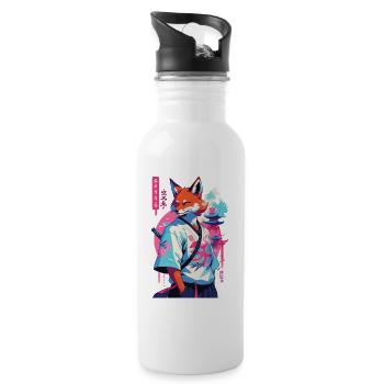Kitsune Samurai Fox Aesthetic Vaporwave Style - Water bottle with straw - white - Right