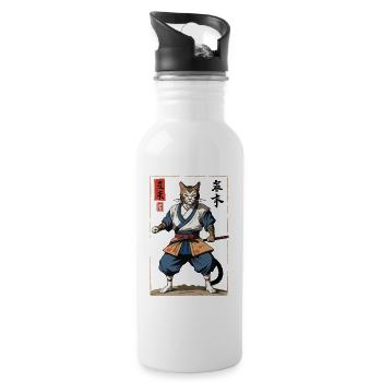 Samurai Katze Vintage Ukiyo-E Japanischer Samurai - Trinkflasche mit integriertem Trinkhalm - Weiß - Rechts