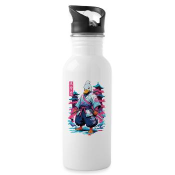 Samurai Duck Aesthetic Vaporwave Style Japan - Water bottle with straw - white - Right