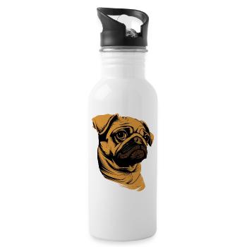 Mops Beige Hunde Liebe Carlin Kleiner Süßer Mops - Trinkflasche mit integriertem Trinkhalm - Weiß - Rechts