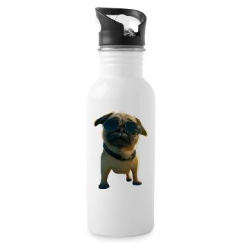 Pug Beige Dogs Love Carlin Little Cute Pug - Water bottle with straw - white - Right