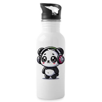 niedliches Panda Kopfhörer Motiv - Trinkflasche mit integriertem Trinkhalm - Weiß - Rechts