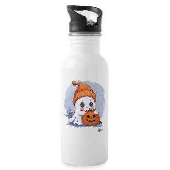 Cute little ghost with Halloween pumpkin - Water bottle with straw - white - Right