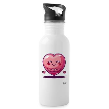 Kawaii Hearts: Happy and Cute - Water bottle with straw - white - Right
