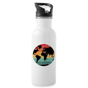 Colorful Retro World Map Design - Water bottle with straw - white - Right
