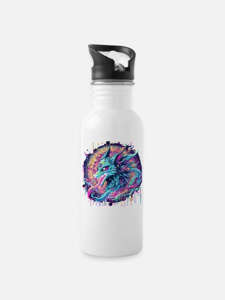Psychedelische Fuchs Kopf Goa Kunst - Trinkflasche mit integriertem Trinkhalm - Weiß