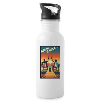 Entspannendes Strand- und Bier-Sonnenuntergangsdesign für Sommerspaß - Trinkflasche mit integriertem Trinkhalm - Weiß - Rechts