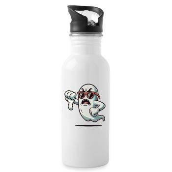 Cool Ghost Gives Thumbs Down Funny Halloween - Water bottle with straw - white - Right