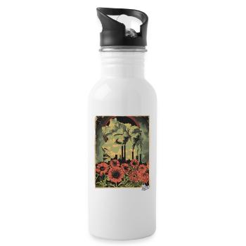 Propaganda Style industrielle Blumen - Trinkflasche mit integriertem Trinkhalm - Weiß - Rechts
