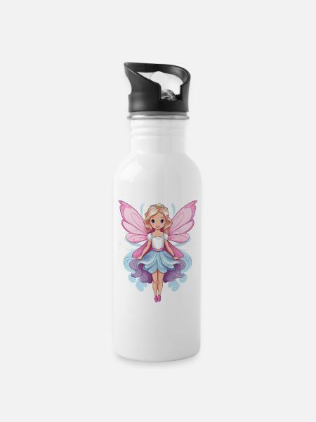 Illustration einer magischen Fee - Trinkflasche mit integriertem Trinkhalm - Weiß