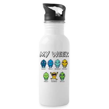 My Week Funny Days of the Week Cartoon Art Design - Water bottle with straw - white - Right