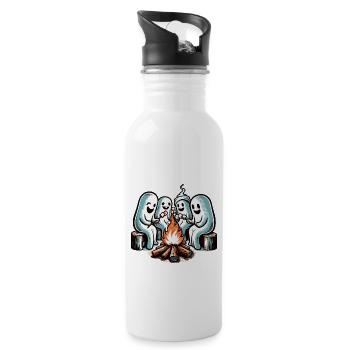 Funny Halloween ghosts at the campfire - Water bottle with straw - white - Right