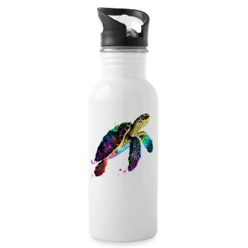 Turtle Colorful Popart Reptile Cute Turtles - Water bottle with straw - white - Right