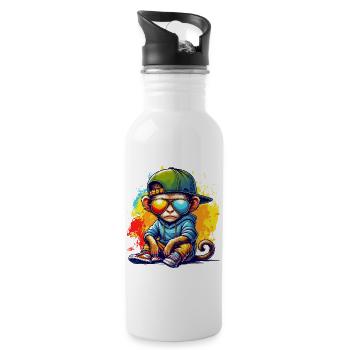 Cool Hip Hop Monkey avec des lunettes de soleil style graffiti - Gourde avec paille intégrée - blanc - Droite