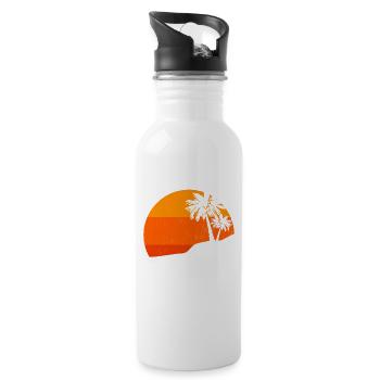 Sunset Palm Trees Retro Tropical Vibes - Water bottle with straw - white - Right