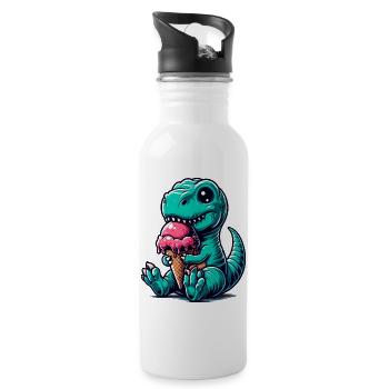 Cute T-Rex with Ice Dinosaur Gift - Water bottle with straw - white - Right