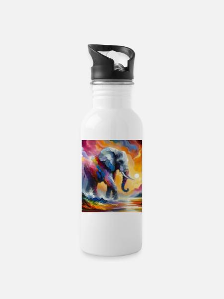 Vibrant Elephant Splash Colorful Sunrise Fantasy - Water bottle with straw - white