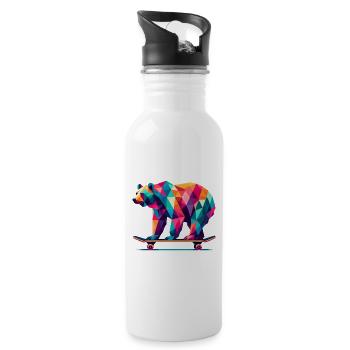 Geometrisches Polygon Bär Skateboarding Bunte Kunst - Trinkflasche mit integriertem Trinkhalm - Weiß - Rechts
