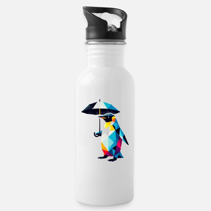 Géométrique coloré pingouin parapluie polygone art - Gourde avec paille intégrée - blanc
