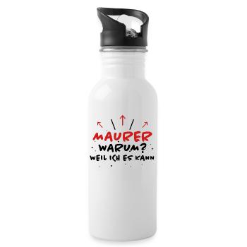 Maurer Spruch Baustelle Lustiges Maurer Geschenk - Trinkflasche mit integriertem Trinkhalm - Weiß - Rechts