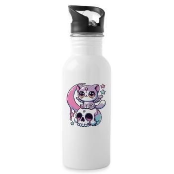 Kawaii Gothic Cat Pastel Colors Gothic Goth - Water bottle with straw - white - Right