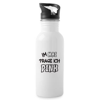 Im Mai trage ich pink Spruch Farbe pink - Trinkflasche mit integriertem Trinkhalm - Weiß - Rechts