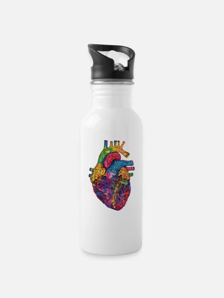 Anatomisches Herz Kunst Bunt - Trinkflasche mit integriertem Trinkhalm - Weiß