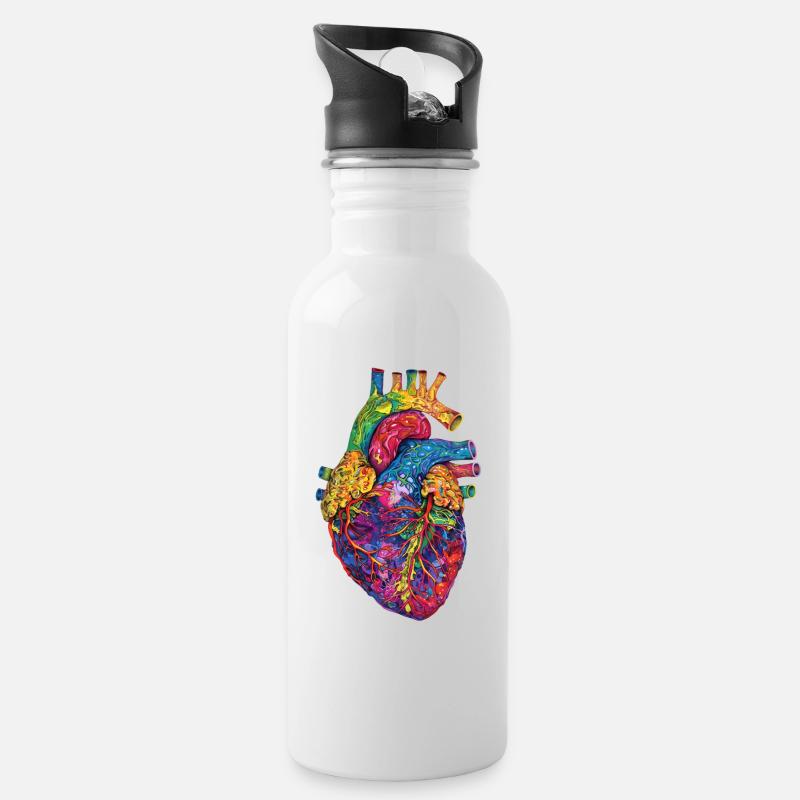 Anatomisches Herz Kunst Bunt - Trinkflasche mit integriertem Trinkhalm - Weiß