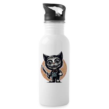 Creepy Cat Psycho Pet Halloween Decoration - Water bottle with straw - white - Right