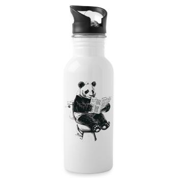 Belesener Panda genießt Lektüre - Trinkflasche mit integriertem Trinkhalm - Weiß - Rechts