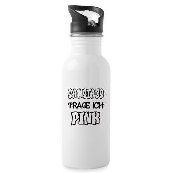 Samstags trage ich pink Spruch Farbe pink - Trinkflasche mit integriertem Trinkhalm - Weiß - Rechts