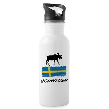 Schweden Elch Fahne Urlaub Reise Sticker Souvenir - Trinkflasche mit integriertem Trinkhalm - Weiß - Rechts
