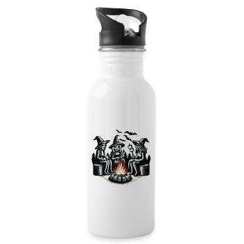 Camping Campfire Vintage Witches Design Retro - Water bottle with straw - white - Right