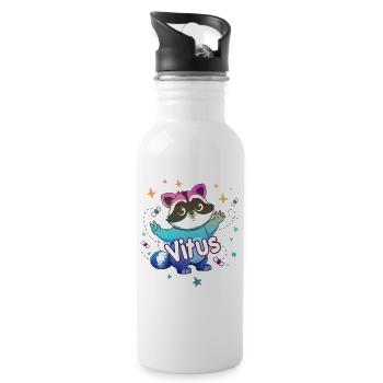 VITUS - Beau nom de garçon avec un raton laveur mignon - Gourde avec paille intégrée - blanc - Droite