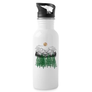 Gebirge Wald Natur Berge Fichten Baum - Trinkflasche mit integriertem Trinkhalm - Weiß - Rechts