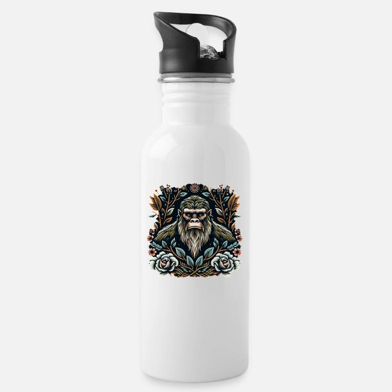 Floral Bigfoot Sasquatch - Trinkflasche mit integriertem Trinkhalm - Weiß